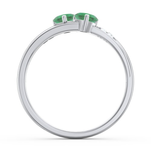 Double Heart Gemstone Ring with Accents – Sterling Silver with Emerald and Cubic Zirconia