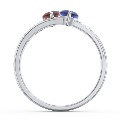 Double Heart Gemstone Ring with Accents – Sterling Silver with Garnet, Blue Sapphire, and Cubic Zirconia