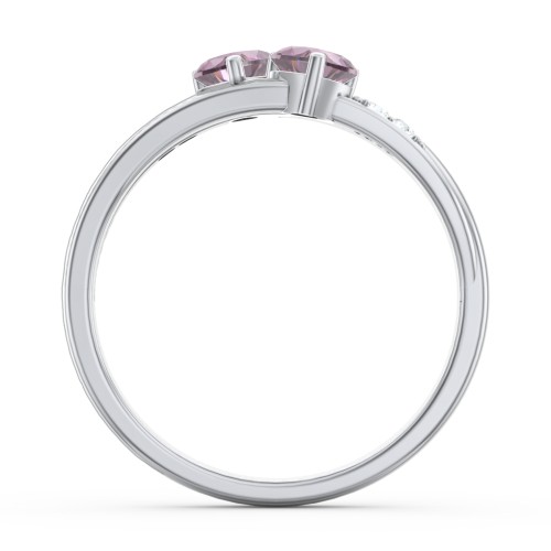 Double Heart Gemstone Ring with Accents – Sterling Silver with Alexandrite and Cubic Zirconia