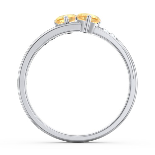 Double Heart Gemstone Ring with Accents – Sterling Silver with Citrine and Cubic Zirconia