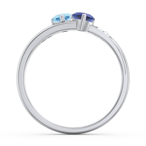 Double Heart Gemstone Ring with Accents – Sterling Silver with Blue Topaz, Blue Sapphire, and Cubic Zirconia
