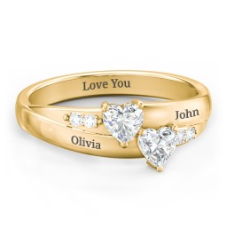 Double Heart Gemstone Ring with Accents in 10K Solid Yellow Gold with Diamond