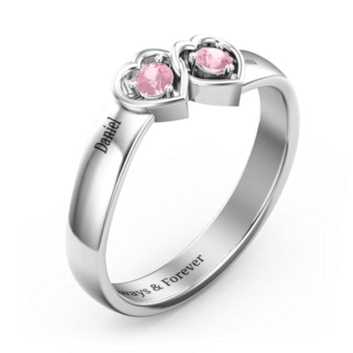 Double Interlocked Hearts Ring – Sterling Silver with Pink Tourmaline