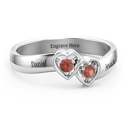 Double Interlocked Hearts Ring in 925 Sterling Silver with Garnet