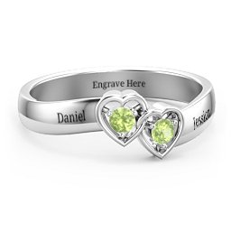 Double Interlocked Hearts Ring in 925 Sterling Silver with Peridot