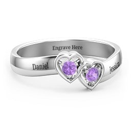 Double Interlocked Hearts Ring in 925 Sterling Silver with Amethyst