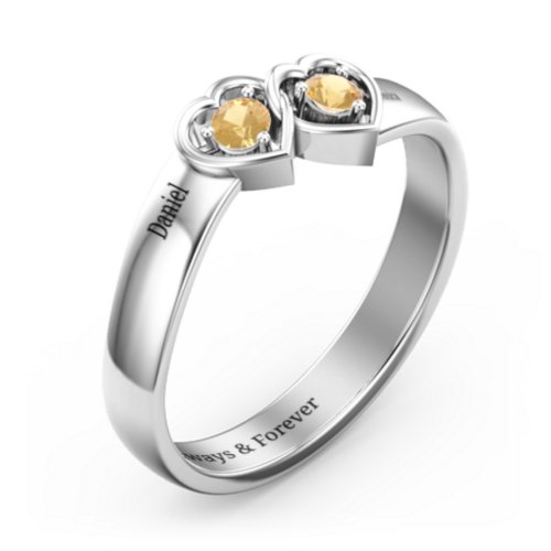Double Interlocked Hearts Ring – Sterling Silver with Citrine