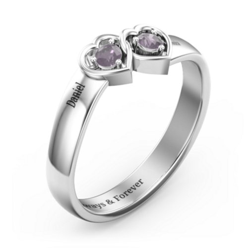 Double Interlocked Hearts Ring – Sterling Silver with Alexandrite