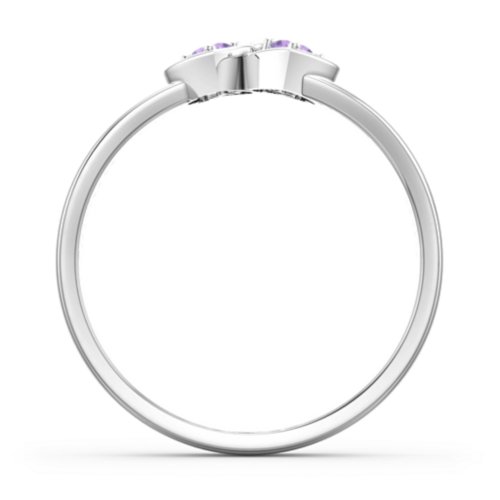 Double Interlocked Hearts Ring – Sterling Silver with Amethyst