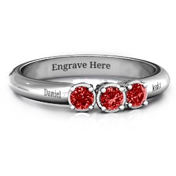 Triple Round Stone Ring in 925 Sterling Silver with Garnet
