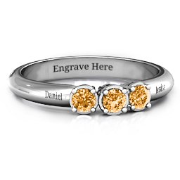 Triple Round Stone Ring in 925 Sterling Silver with Citrine