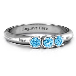 Triple Round Stone Ring in 925 Sterling Silver with Blue Topaz