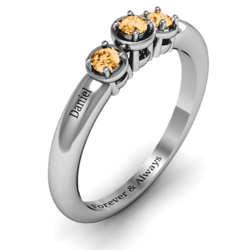Triple Round Stone Ring – Sterling Silver with Citrine