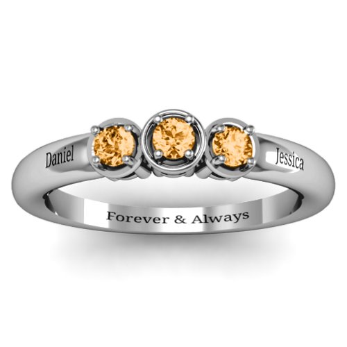 Triple Round Stone Ring – Sterling Silver with Citrine