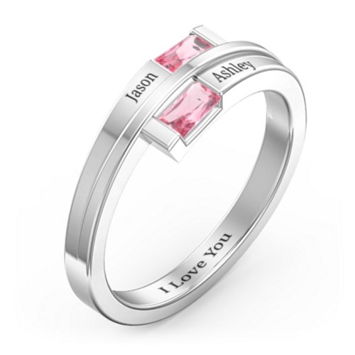 Double Baguette Bypass Ring – Sterling Silver with Pink Tourmaline