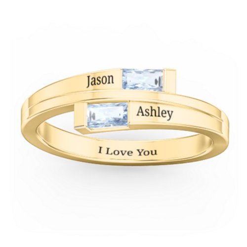 Double Baguette Bypass Ring – 10K Yellow Gold with Aquamarine