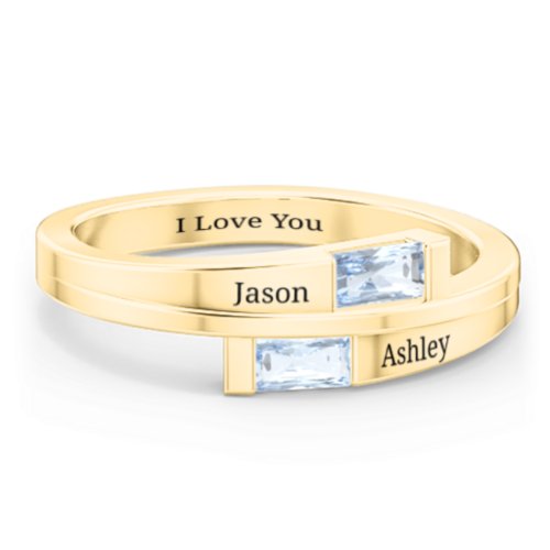Double Baguette Bypass Ring – 10K Yellow Gold with Aquamarine