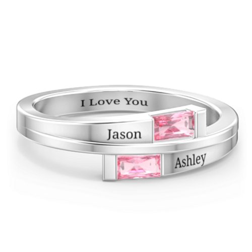 Double Baguette Bypass Ring – Sterling Silver with Pink Tourmaline