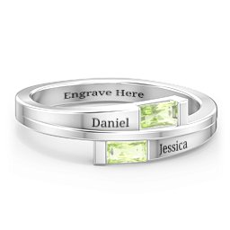 Double Baguette Bypass Ring in 925 Sterling Silver with Peridot