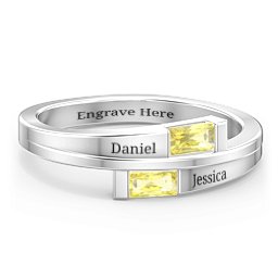 Double Baguette Bypass Ring in 925 Sterling Silver with Citrine