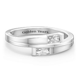 Double Baguette Bypass Ring in 925 Sterling Silver with Cubic Zirconia