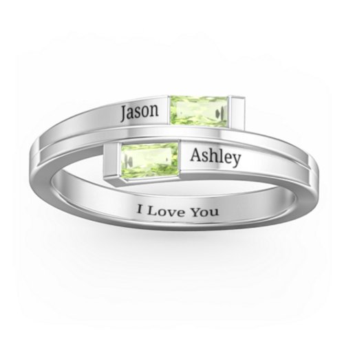 Double Baguette Bypass Ring – Sterling Silver with Peridot