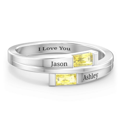 Double Baguette Bypass Ring – Sterling Silver with Citrine