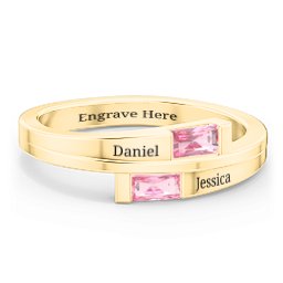 Double Baguette Bypass Ring in 10K Solid Yellow Gold with Pink Tourmaline