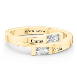Double Baguette Bypass Ring in 10K Solid Yellow Gold with Diamond