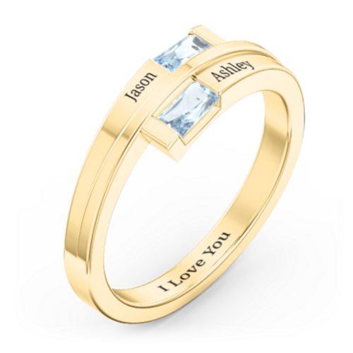 Double Baguette Bypass Ring – 10K Yellow Gold with Aquamarine