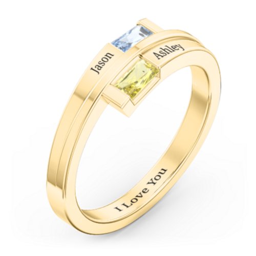 Double Baguette Bypass Ring – 10K Yellow Gold with Aquamarine and Citrine