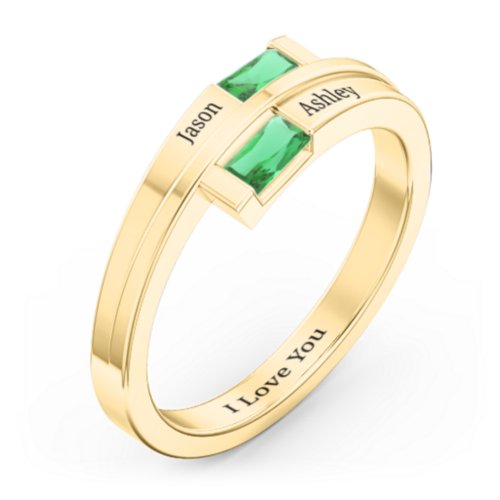 Double Baguette Bypass Ring – 10K Yellow Gold with Emerald
