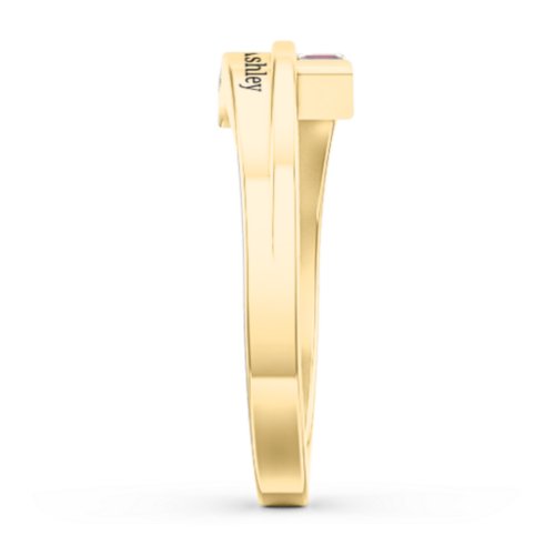 Double Baguette Bypass Ring – 10K Yellow Gold with Garnet and Cubic Zirconia