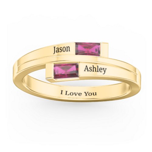 Double Baguette Bypass Ring – 10K Yellow Gold with Ruby