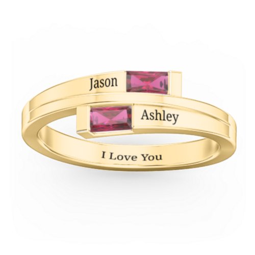 Double Baguette Bypass Ring – 10K Yellow Gold with Ruby