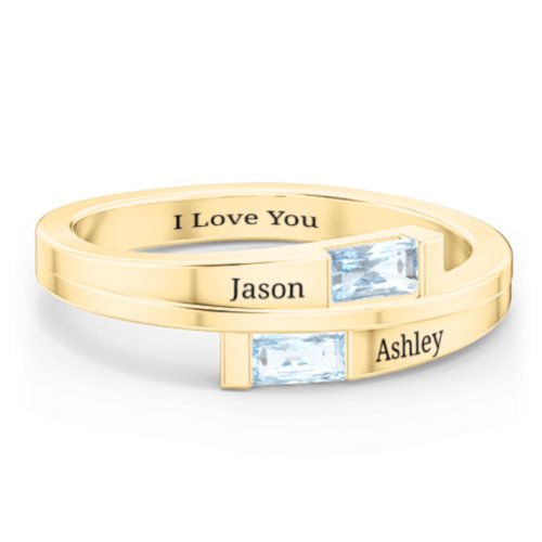 Double Baguette Bypass Ring – 10K Yellow Gold with Aquamarine