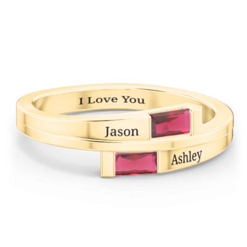 Double Baguette Bypass Ring – 10K Yellow Gold with Ruby