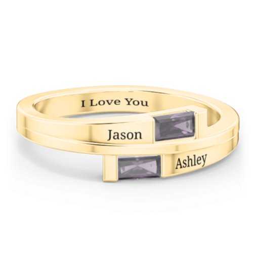 Double Baguette Bypass Ring – 10K Yellow Gold with Alexandrite