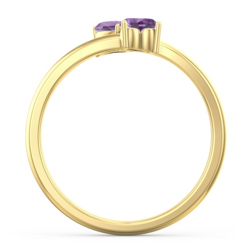 Inverted Twin Heart Ring – 18K Gold Plated Silver with Amethyst