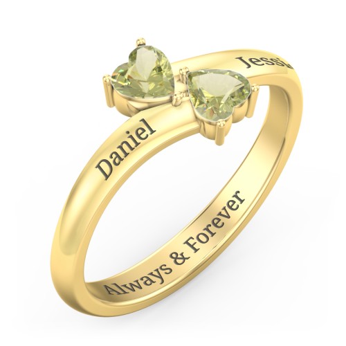 Inverted Twin Heart Ring – 18K Gold Plated Silver with Peridot
