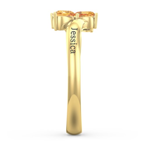 Inverted Twin Heart Ring – 18K Gold Plated Silver with Citrine