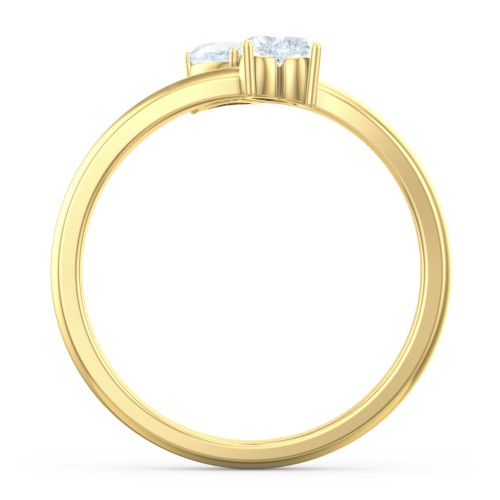 Inverted Twin Heart Ring – 18K Gold Plated Silver with Aquamarine