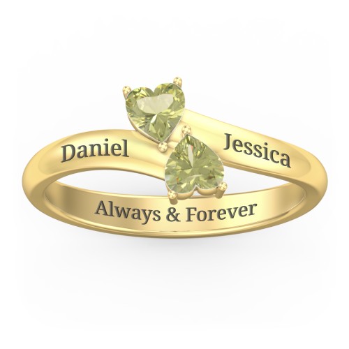 Inverted Twin Heart Ring – 18K Gold Plated Silver with Peridot