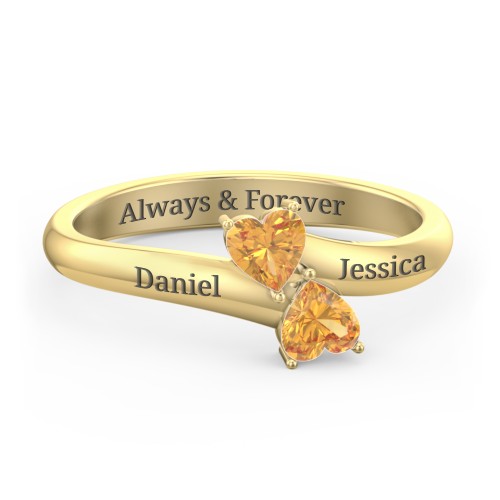 Inverted Twin Heart Ring – 18K Gold Plated Silver with Citrine