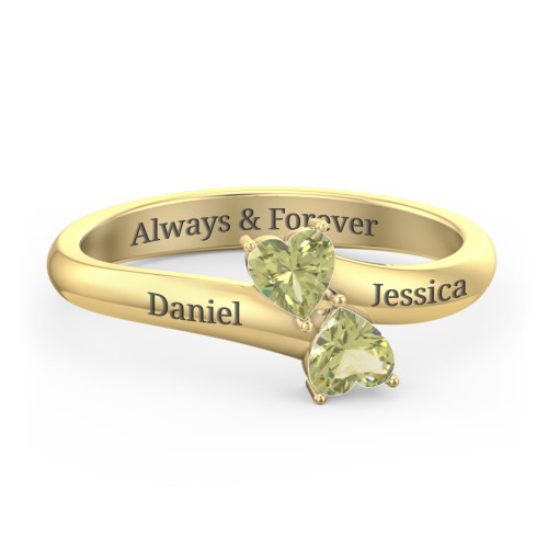 Inverted Twin Heart Ring – 18K Gold Plated Silver with Peridot