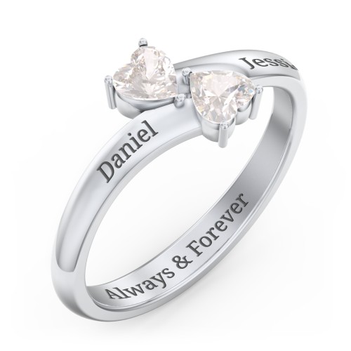 Inverted Twin Heart Ring – Sterling Silver with Cubic Zirconia and White Premium Zirconia