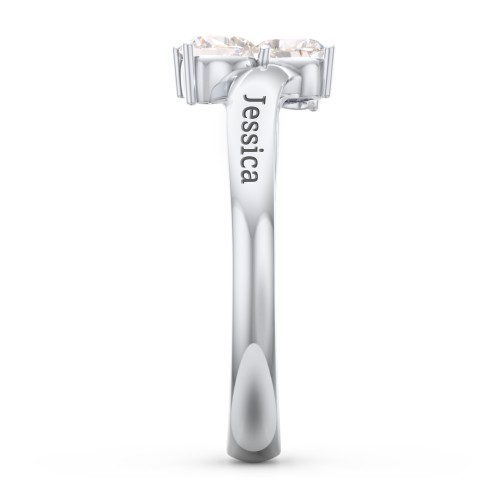 Inverted Twin Heart Ring – Sterling Silver with Cubic Zirconia and White Premium Zirconia