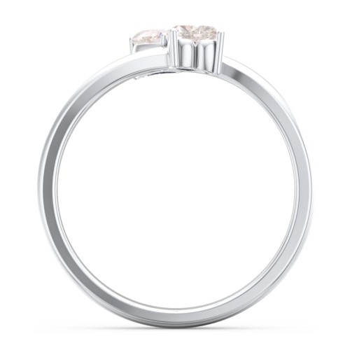 Inverted Twin Heart Ring – Sterling Silver with Cubic Zirconia and White Premium Zirconia