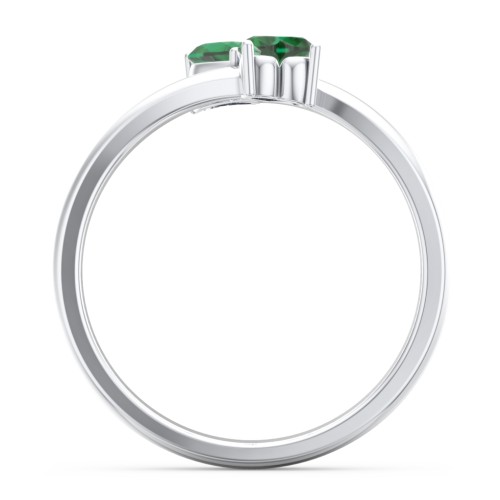 Inverted Twin Heart Ring – Sterling Silver with Emerald