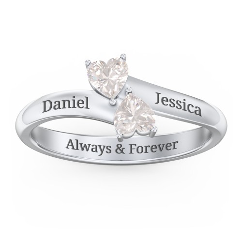 Inverted Twin Heart Ring – Sterling Silver with Cubic Zirconia and White Premium Zirconia
